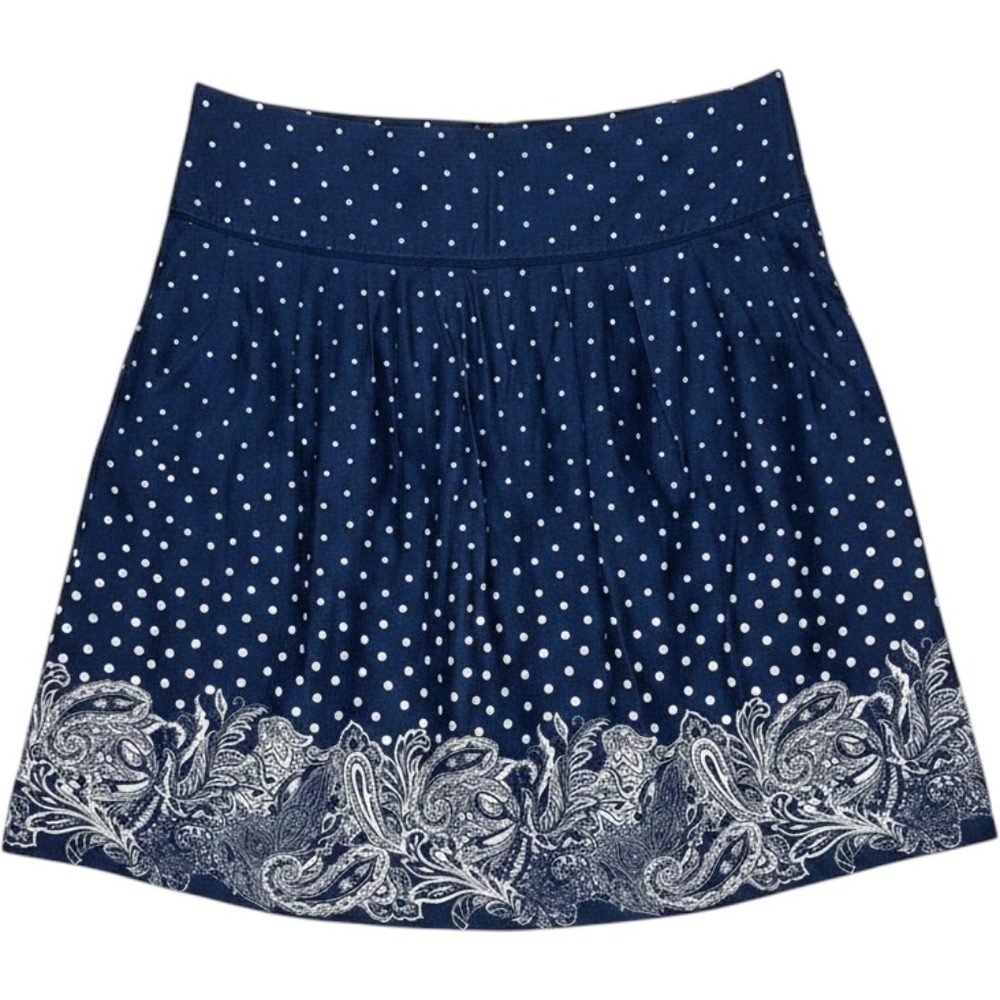 Sharagano Mini Skirt‎ Womens 14 Blue Polka Dot Paisley Pleated Cotton Blend